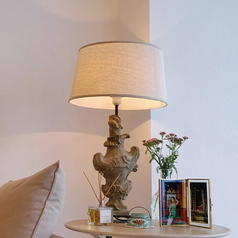 American country table lamp bedroom bedside lamp Nordic creative vintage wood art carved lighting desk dimming bedside lamp