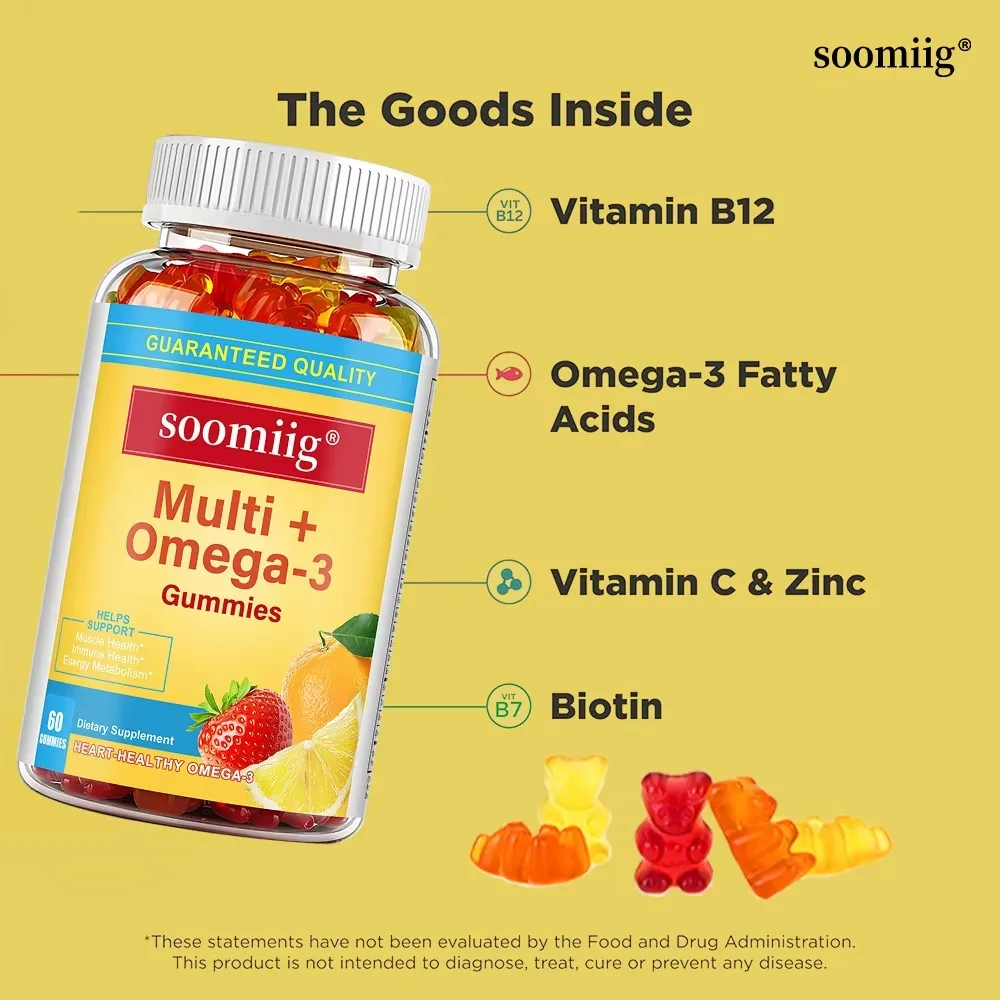 Multi + Omega 3 Gummies - Improve Bad Mood, Relieve Stress, Strengthen The Brain, Improve Memory & Intelligence