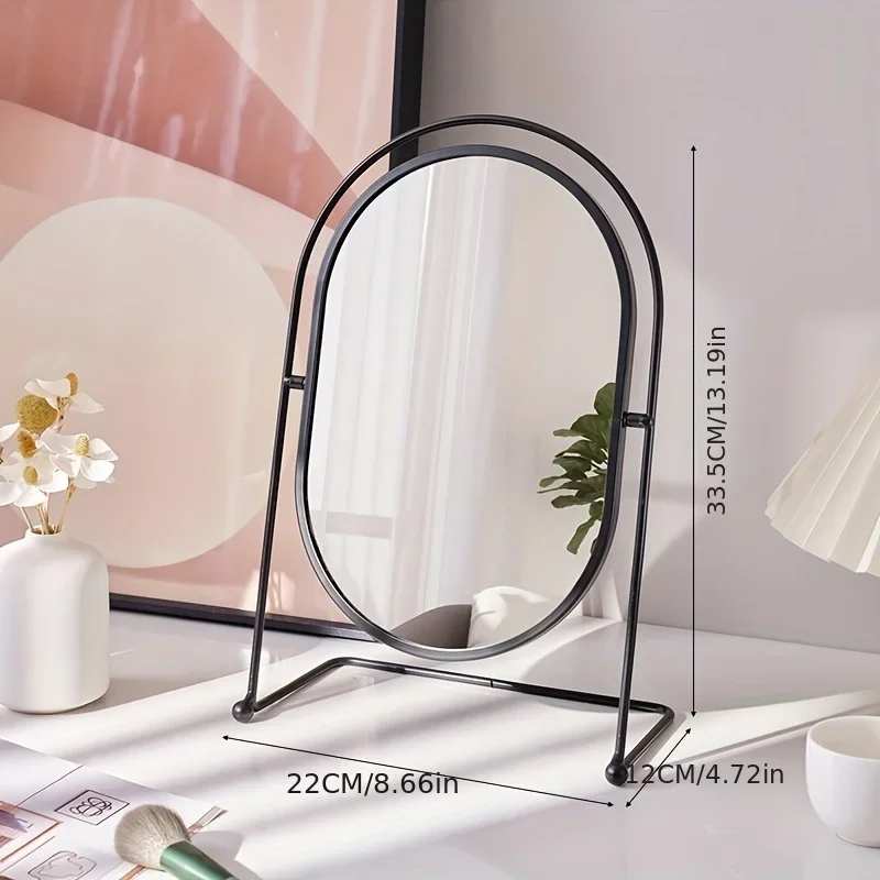 Luxurious Lighted Makeup Mirror for Bedroom Vanity Decor, High Definition Oval Mirror with Rotatable Bracket, Elegant Desktop Be
