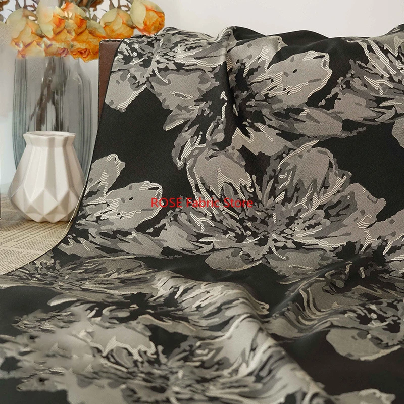 1 meter Classic Retro Large Flower Yarn Dyed Jacquard Fabric Spring Autumn Women's Dress Bag Diy Sewing Fabric