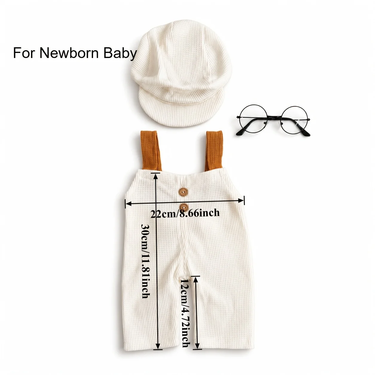 Baby Boy Photography Outfits Retro Waffle Knit Romper Overalls Newsboy Hat Glasses Infant Suspender Pants Set Photo Shoot Props
