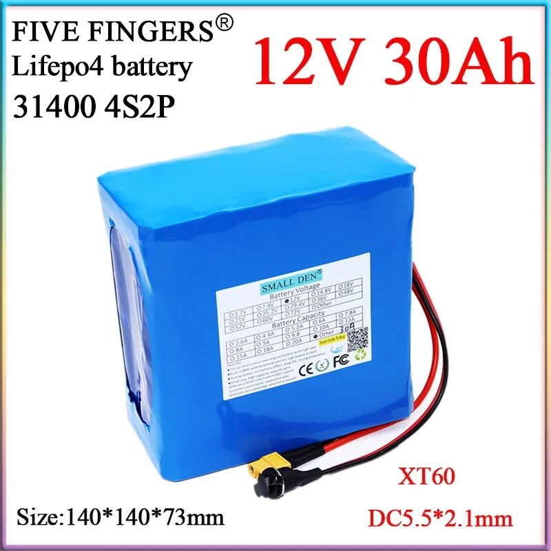 

12.8V 30Ah 33140 Lifepo4 Battery Pack 4S2P Built-in 30A Same Port BMS For Car Starter Electric Toy Car LED Lamp 12V Power Supply