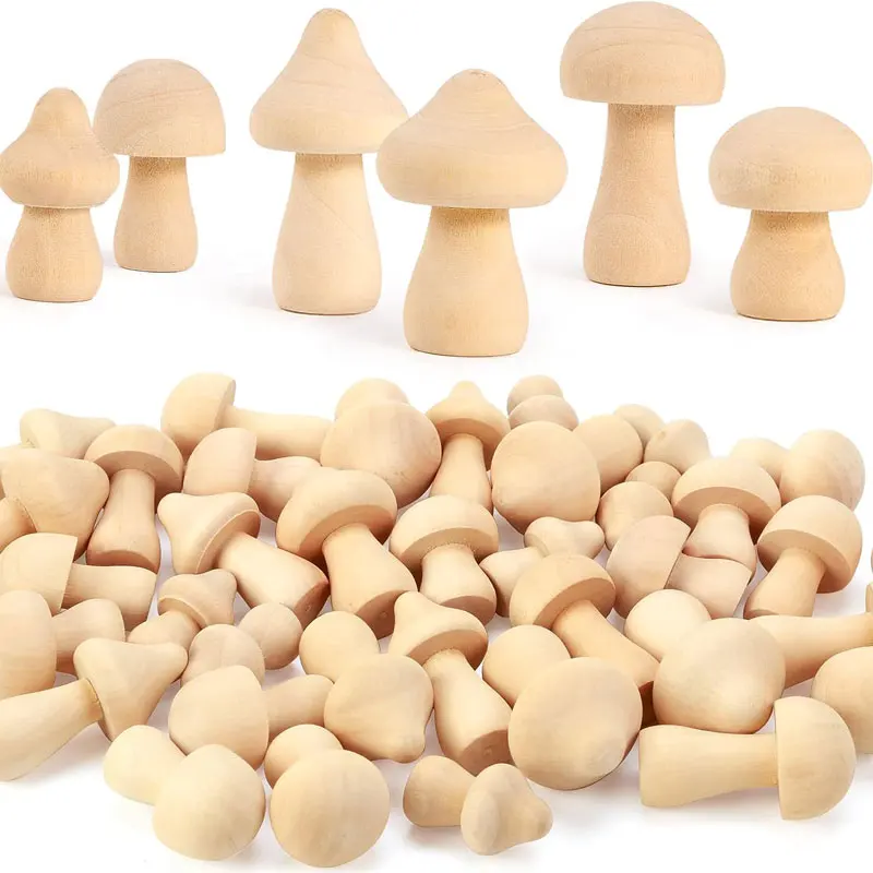 1-10Pcs Unfinished Wooden Mushroom Natural Wood Mushrooms for DIY Crafts Projects Valentine Home Decor