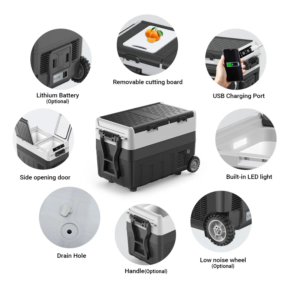 Solar Battery Powered Car Fridge Box Freezer Electric Cooler Portable Auto Refrigerator With Wheels
