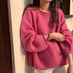 Korean Knitted Pullover Women Sweater O-neck Jumper Long Sleeve Autumn Winter Coat Loose Knit Jumper Crop Tops Short Sweaters