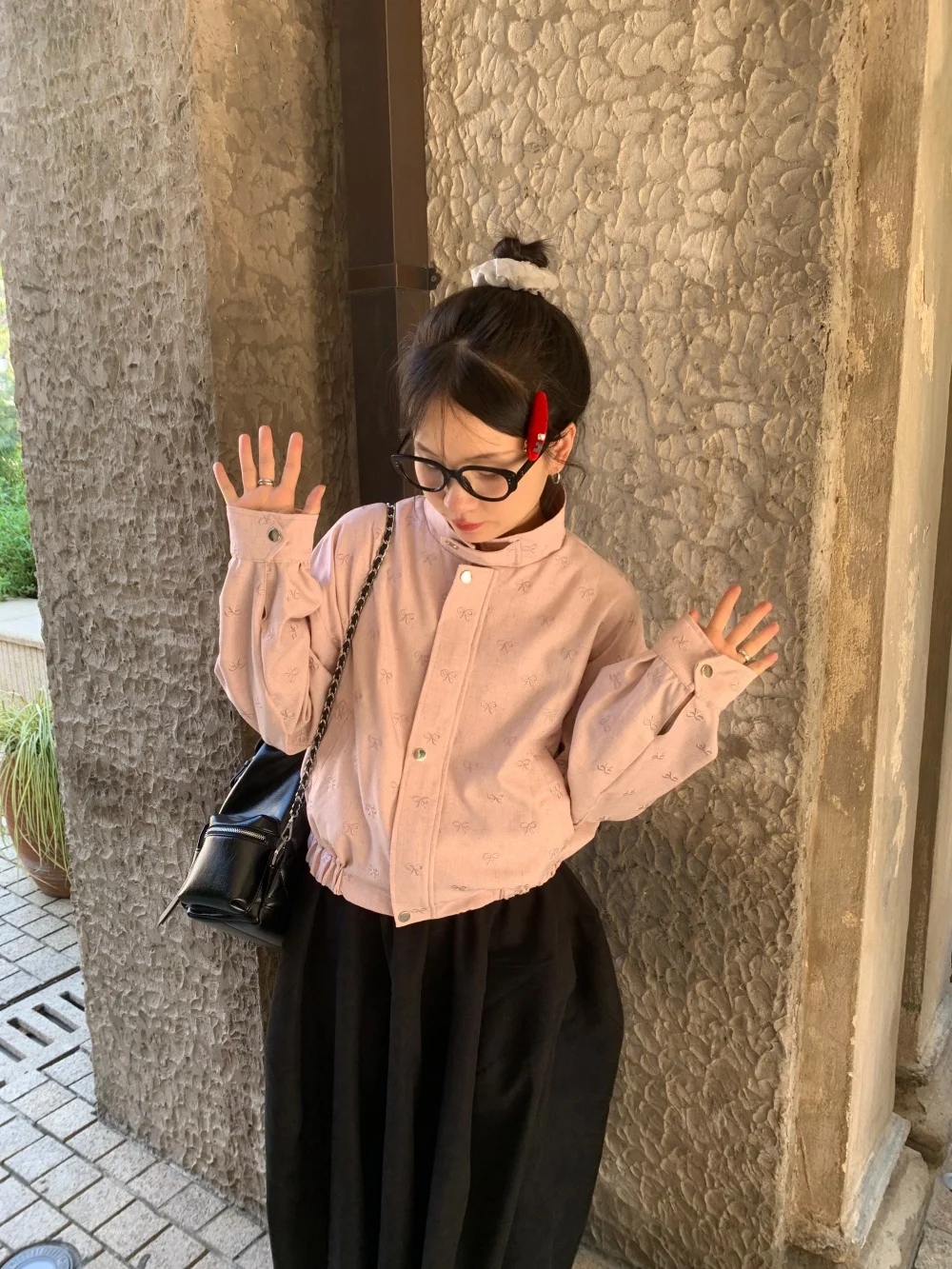 

Женская свободная куртка-бомбер с вышивкой и узлами, воротником-стойкой, из полиэстера, с длинными рукавами