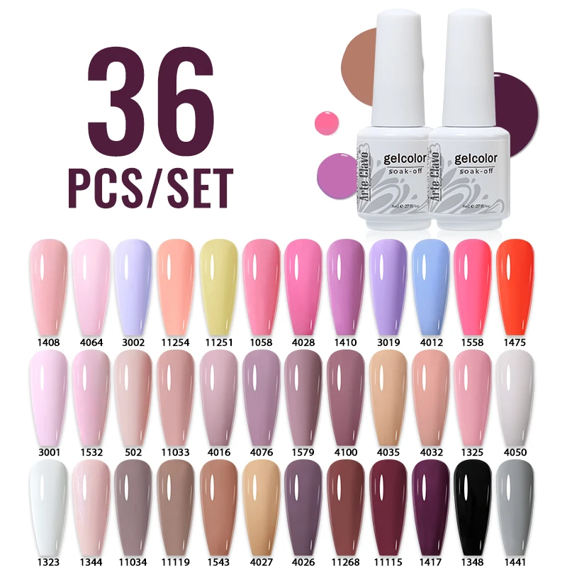 Arte Clavo 36-teiliges Set Gel-Nagellack-Set, semi-permanenter Hybrid-Gel-Lack, Soak Off UV-LED-Nagelkunst, Soaking Gel-Nagellack-Set