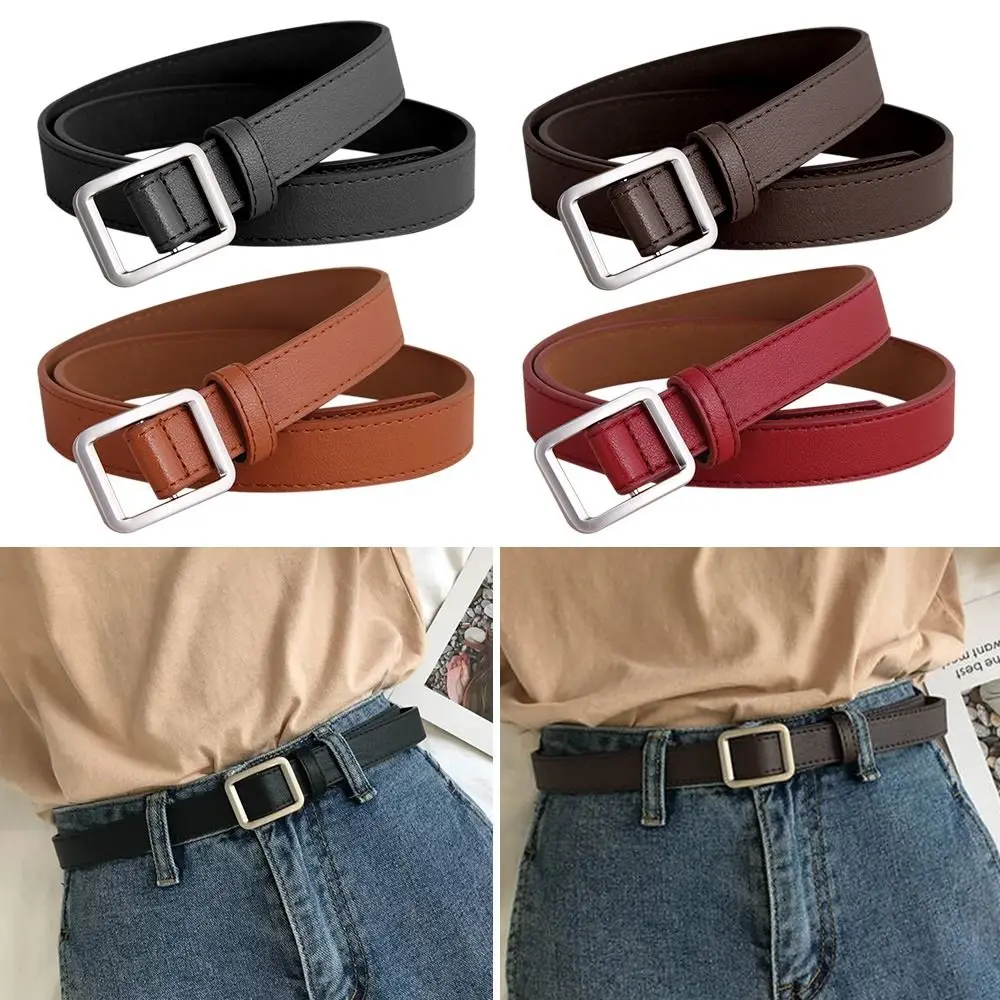 Fashion Retro Casual Trouser Dress Belts Leather Belt Non-Porous Buckle Waistband Thin Waist Strap