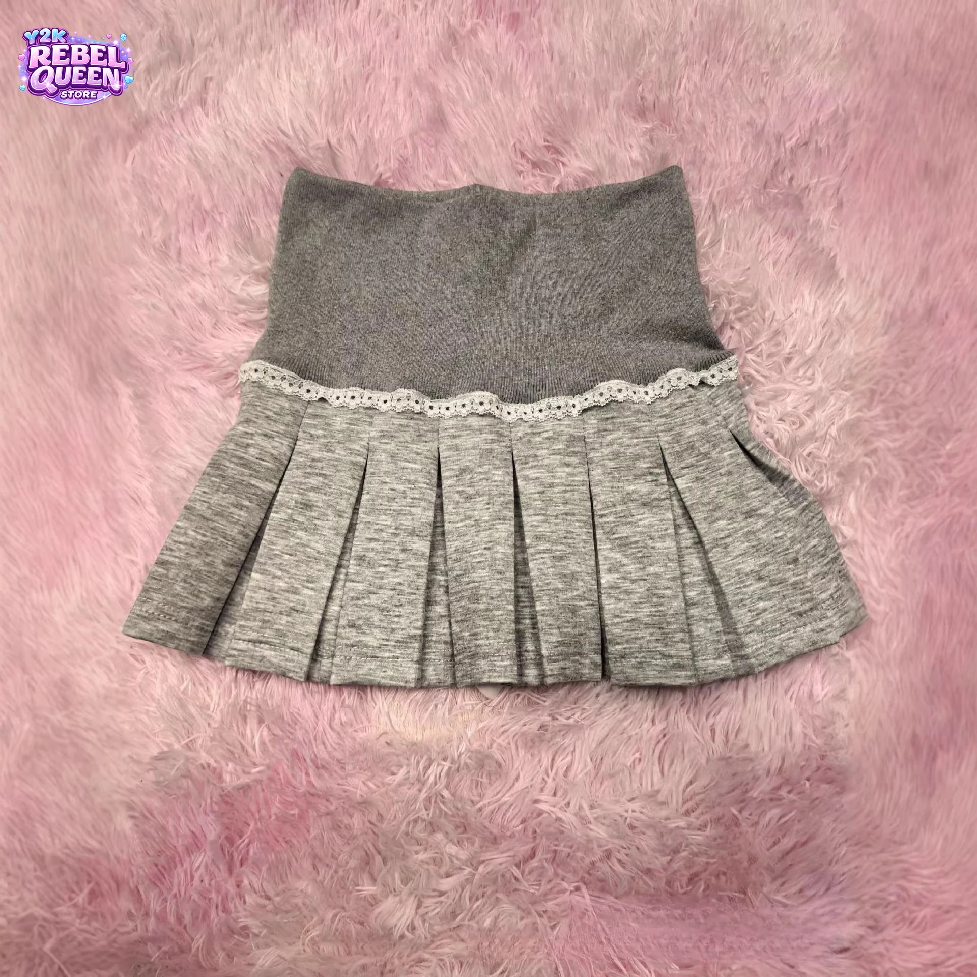 

Y2k Vintage Gray Pleated Mini Skirt Women Fashion Lace Trim High Waist Ruffle Skirt Female Harajuku Streetwear Chic Outfits 2026