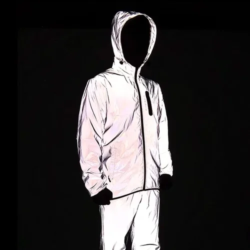 Imagen 2 del producto WOSAWE Chaqueta reflectante completa con capucha cortavientos impermeable de alta visibilidad hombres mujeres senderismo ciclismo correr chaleco de seguridad