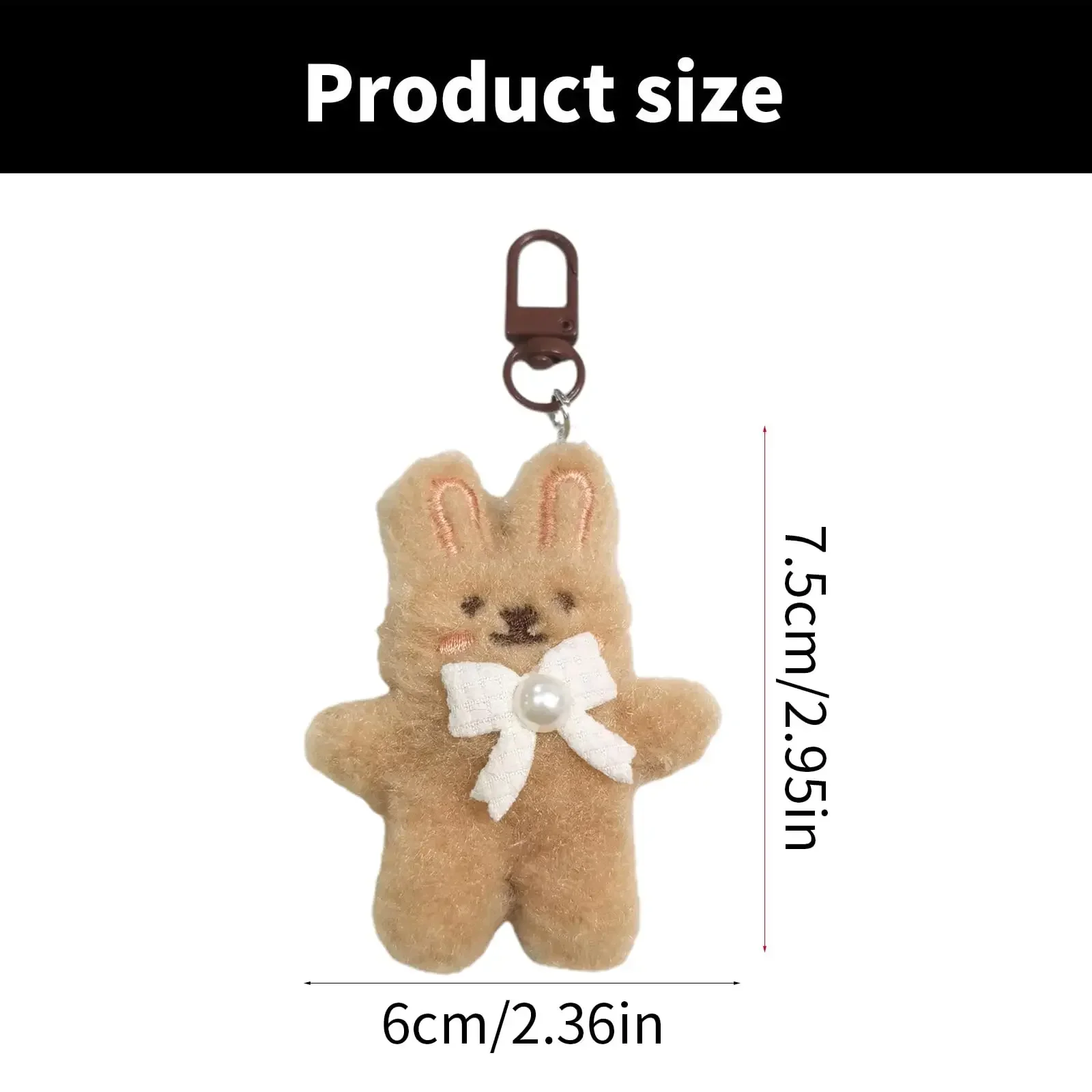 Bowknot 3D Rabbit Plush Keychain, Cute Fluffy Bunny Keyring for Girls, Soft Stuffed Car Key Ring, Backpack Bag Pendant Gift