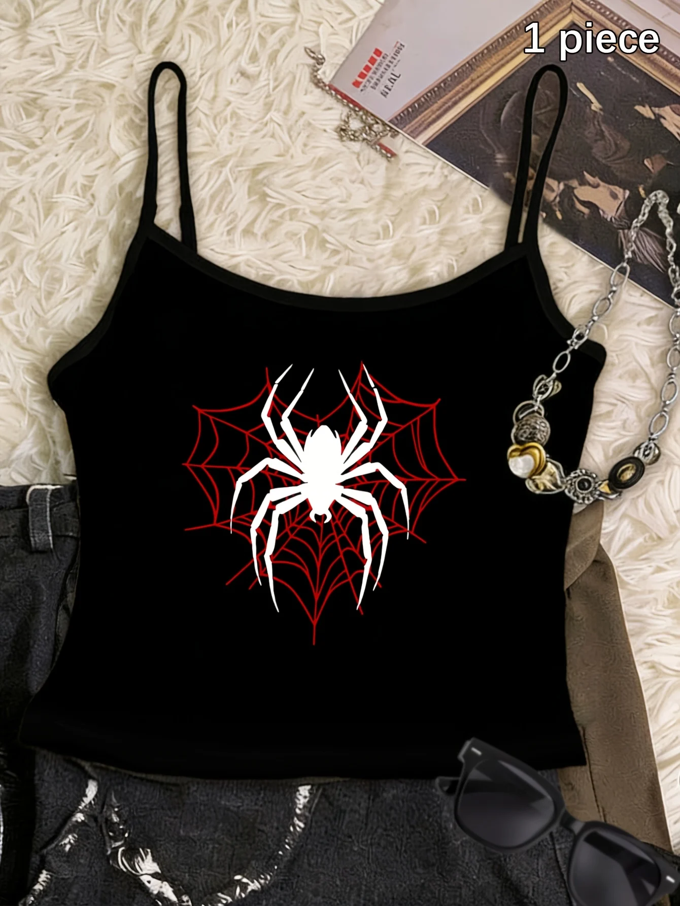 Y2k Camisole Top Hip Hop Spider Print Vintage Casual Crop Top Vest Wear Spring Summer Streetwear Women'S Tank Top