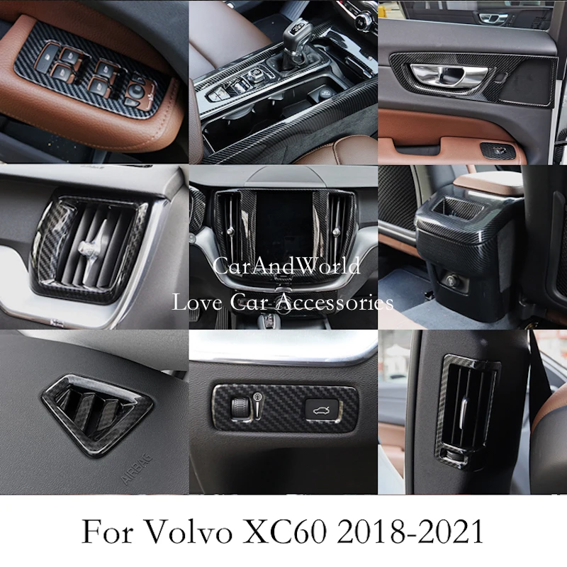 

Углеродное волокно, чашка для воды, переключатель подъема стекла, ручка бардачка, накладки, аксессуары для салона автомобиля для VOLVO XC60 2018-2025