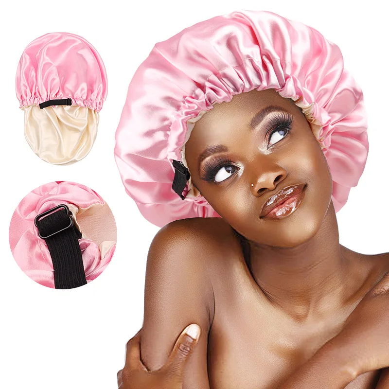 Large Satin Bonnet Silk Night Sleeping Cap Long Satin Bonnet With Head Tie Band Bonnet Edge Wrap For Women Hair