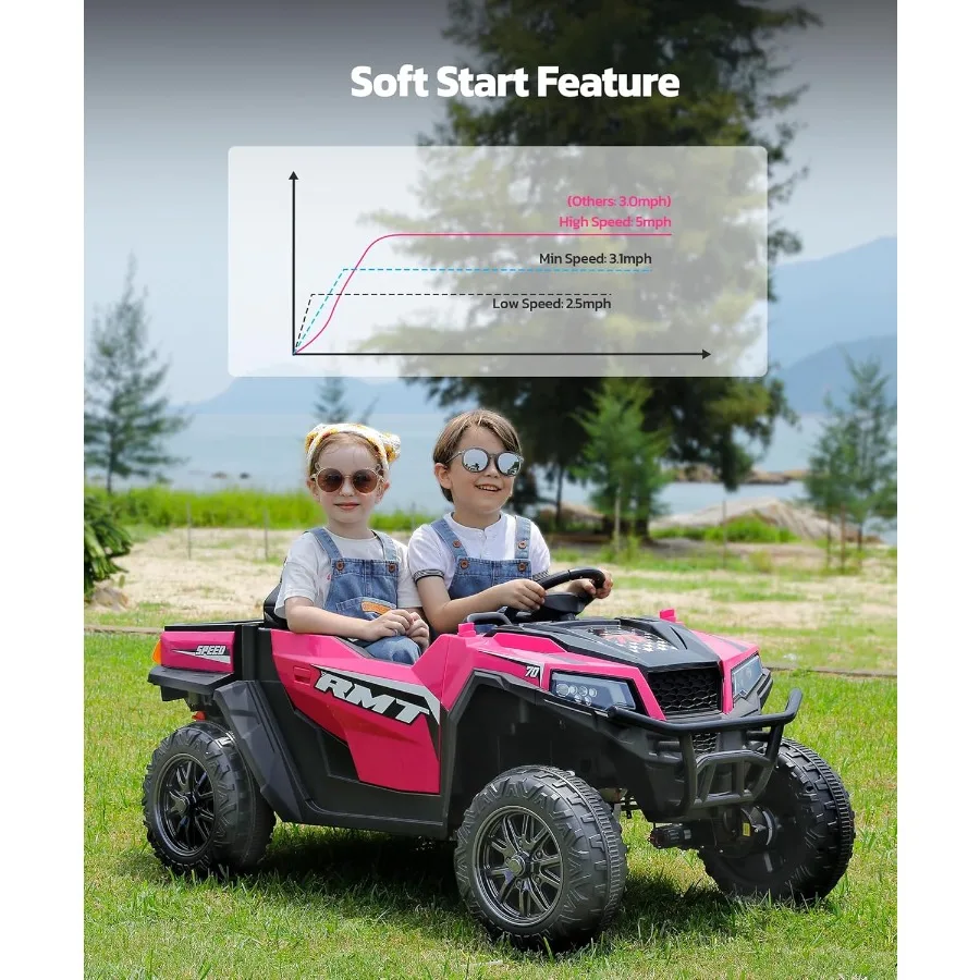 รถยนต์ของเล่นเด็กขนาดใหญ่ 24V, รถยนต์เด็กนั่งได้ 2 ที่นั่ง พร้อมหลังคาบังแดด, กระบะท้ายแบบยกได้และพลั่ว, ความเร็ว 4.5 ไมล์ต่อชั่วโมง, รถยนต์ไฟฟ้าขับเคลื่อน 4 ล้อสำหรับเด็ก, รถยนต์แบตเตอรี่พร้อมรีโมท