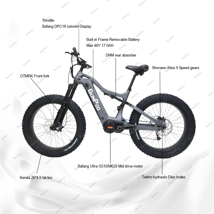 Mid Drive Ebike Torque Sensor 160NM Full Suspension Electric Fat Bike Carbon Frame 1000w image 3