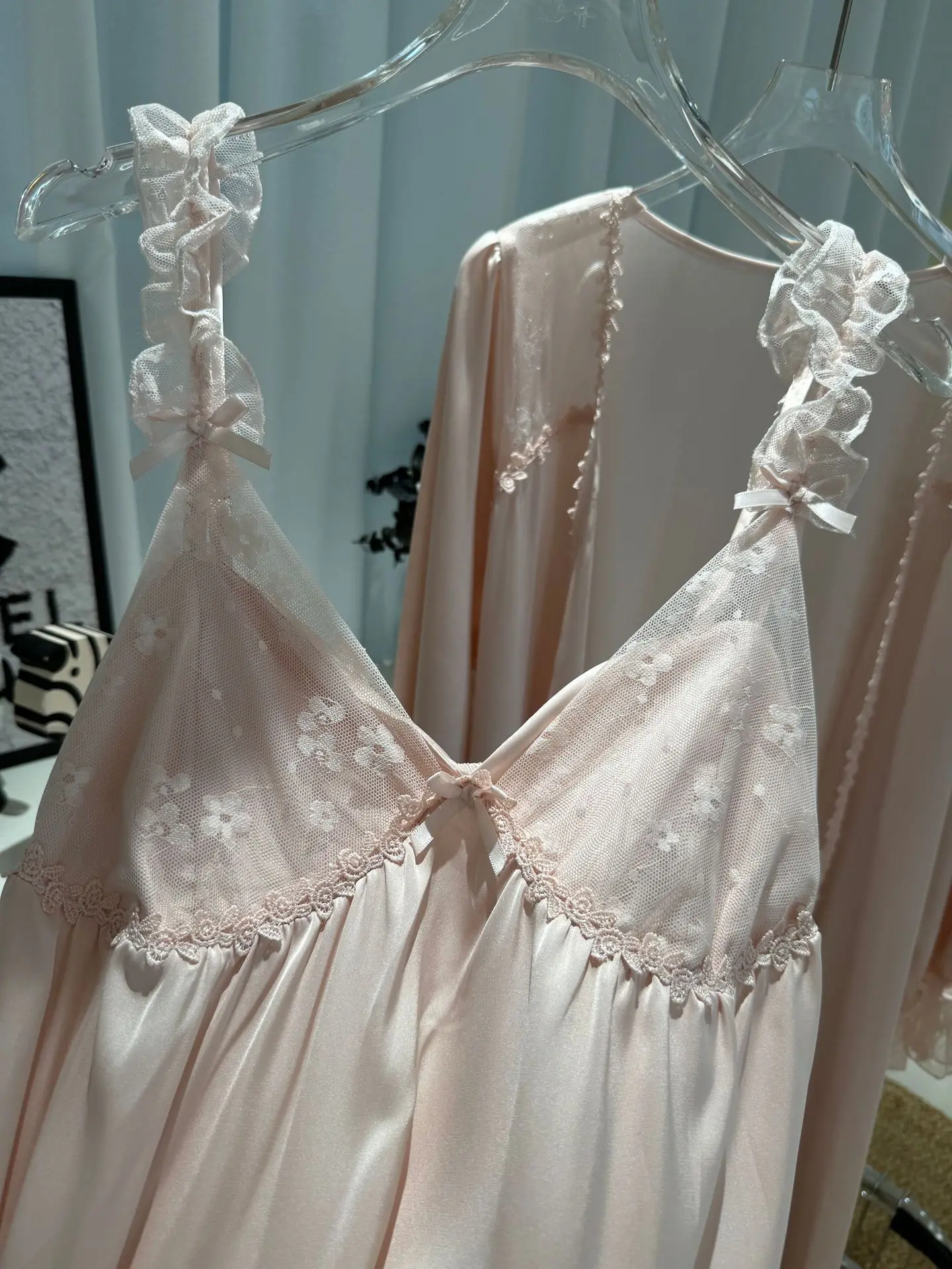 เซ็กซี่ Elegant เจ้าสาวงานแต่งงานสีชมพู Robe ชุดราตรีชุดฤดูร้อนผู้หญิงชุดนอน Nightgown ผ้าไหมเรยอน Homewear Loungewear