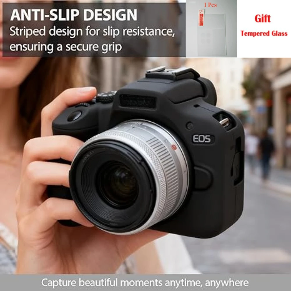 

For Canon EOS R100 Silicone Armor Skin Case ，Camera Bag Body Cover Protector Mirrorless Cameras New R100 + Free Tempered Film