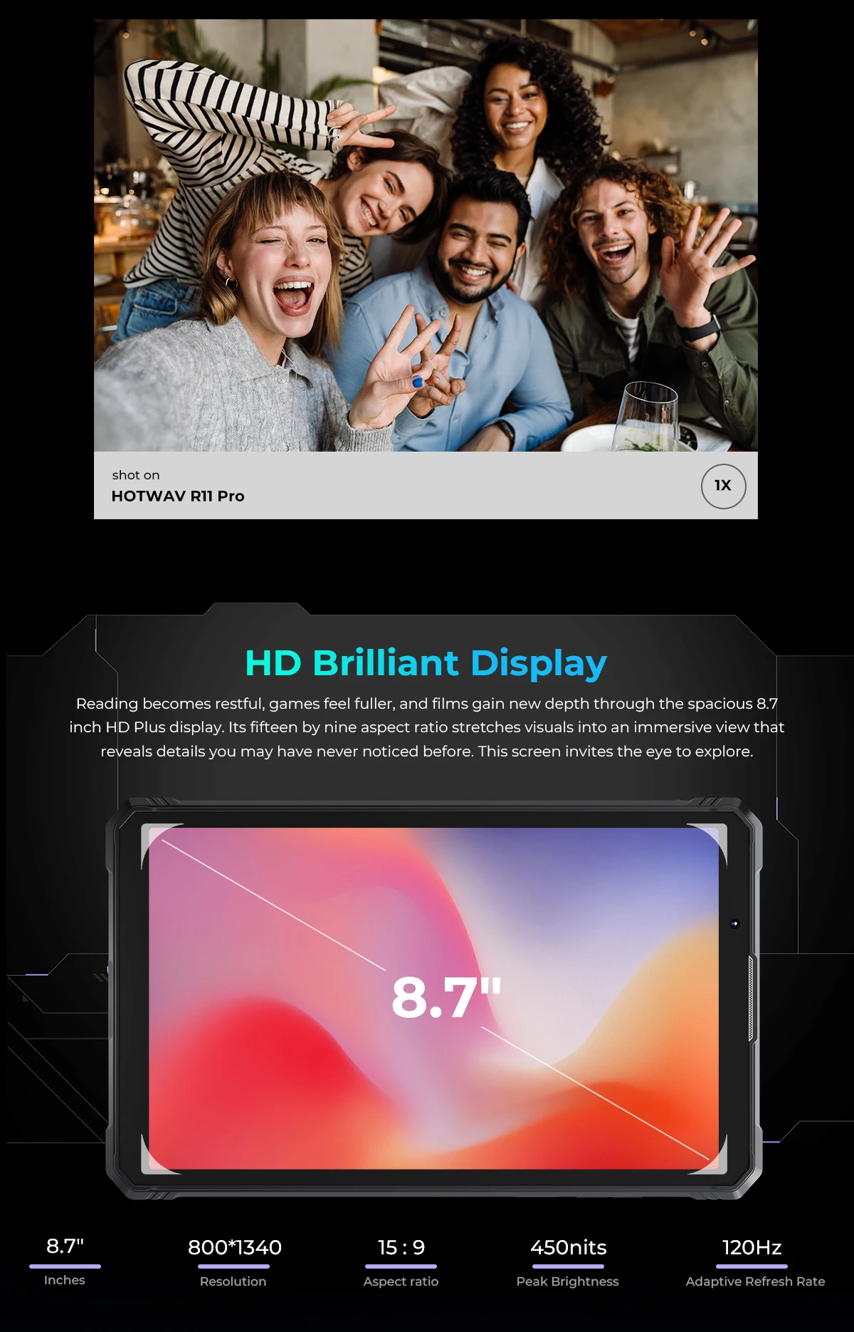 HOTWAV R11 Pro Octa-core Rugged Tablet 8.7'' HD 120Hz Display Lightweight 10150mAh Massive Battery 20W Fast Charging Shock-proof Waterproof Pad 8GB RAM+16GB Expansion 256GB ROM 64MP 16MP Camera Android 16 OS Tablet PC 1080P Global Dual 4G With Stylus Pen