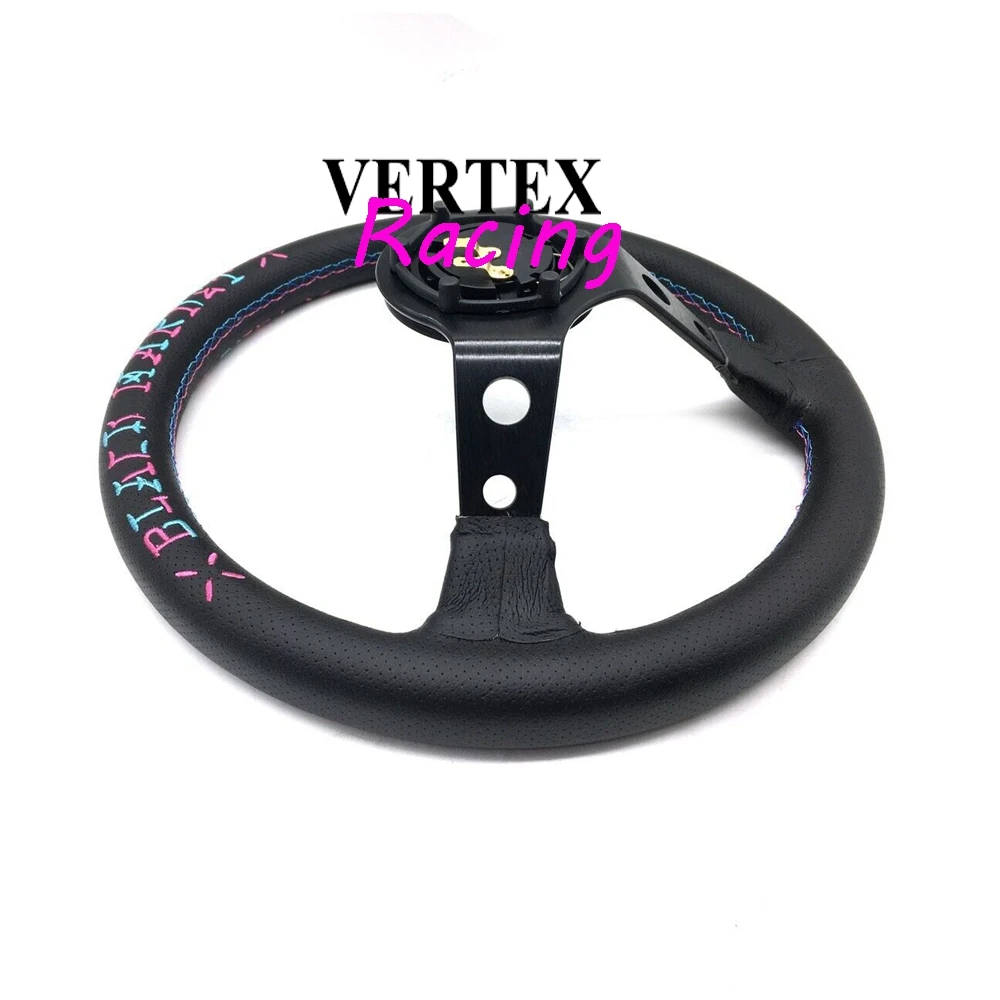 Volante Universal Vertex de carreras de velocidad, 330MM, JDM Deep Corn Sport Game, cuero, para Toyota VW