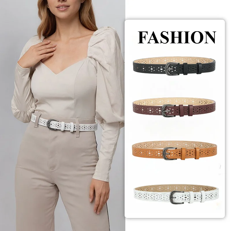 IF IFOND New Arrival Fashionable Women’s Faux Leather Belt Korean-Style Women’s Openwork Buckle Belt No Holes Required