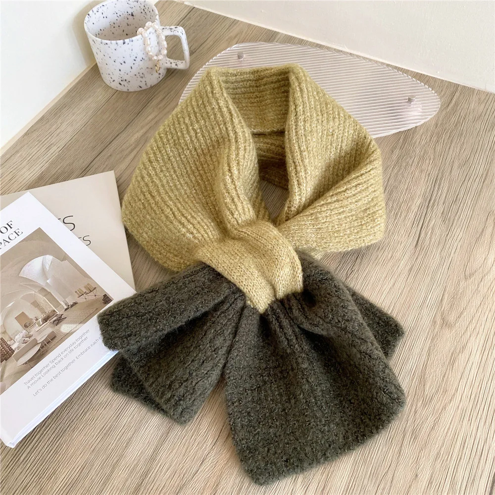 Women\'s Two-color Cross Scarf Muffler Long Autumn Winter Knitted Warm Shawl Decoration Student Fashion Couple Neckerchief Muffle