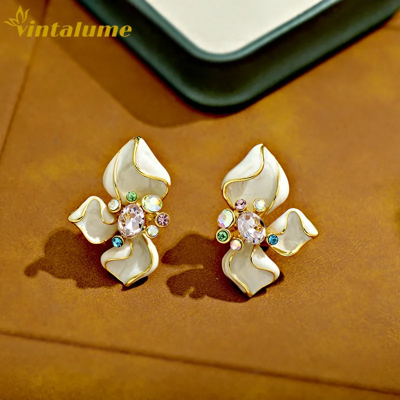 

Серьги-трансформеры Vintalume с цветочным дизайном, белой эмалью и фианитами, женские модные украшения, изящные серьги-гвоздики, подарок для вечеринки