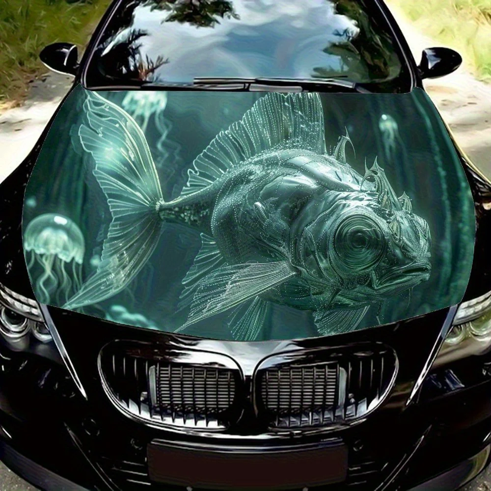 Delicate Spectral Fish in Oceanic Shade Car Hood Vinyl Wraps, Car Engine Decal Sticker, Waterproof Self-adhesive Car Vinyl Wraps