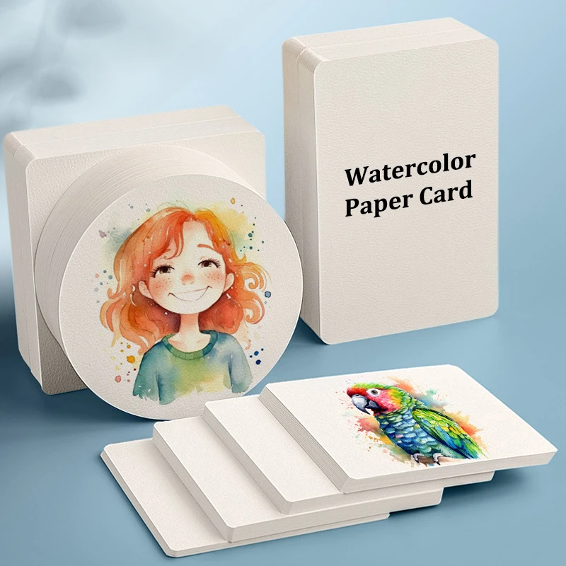 25 Sheets Thick Watercolor Paper Postcards Cold Press Wood Pulp Blank Painting Cards Square Rectangle Circle Shapes for Artist