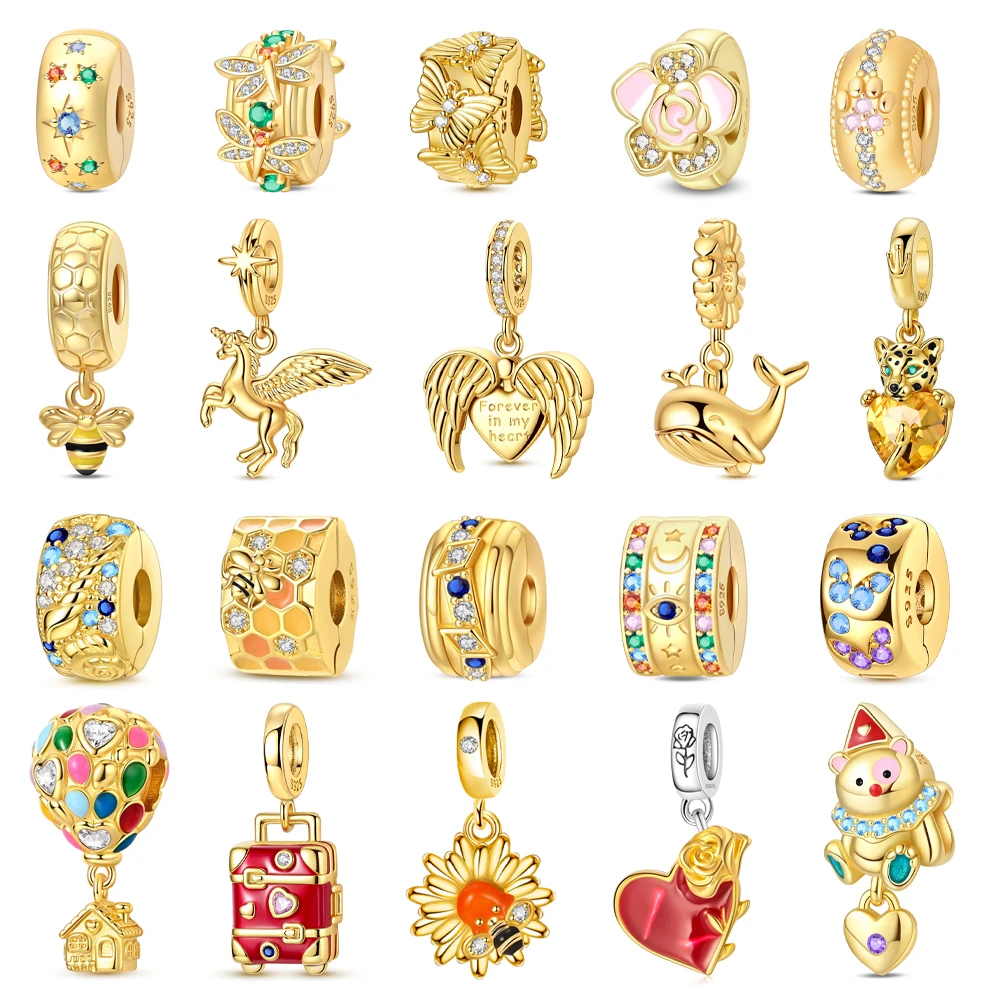 Colgante de Plata de Ley 925 Brillante con Libélula y Mariposa, Clip Fijo y Dije Colgante de Pegaso, Compatible con Pulseras, Regalos de Colgantes de Oro Coloridos