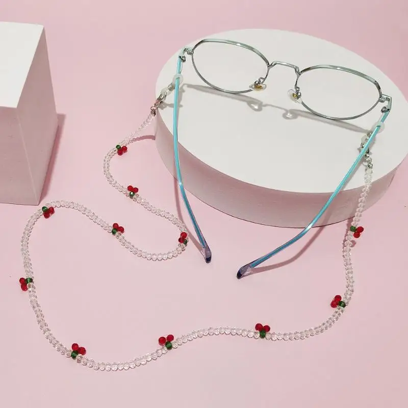 Handmade Red White Cherry Shape Beaded Glasses Strap With Anti Slip Holders Perfect For Daily Wear Travel Outdoor Activities