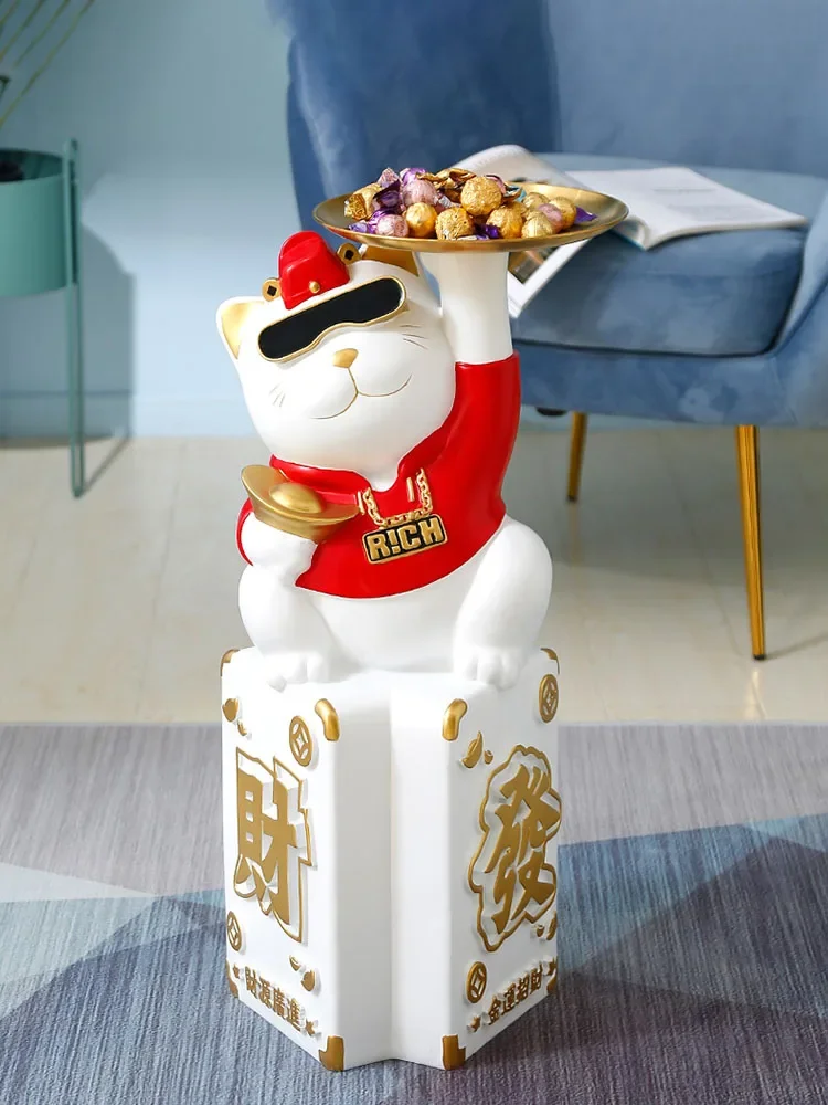 

Nordic Home Decor Lucky Cat Statue Living Room Large Decoration Animal Figurin Creativity Home Art Resin Sculpture Birthday Gift