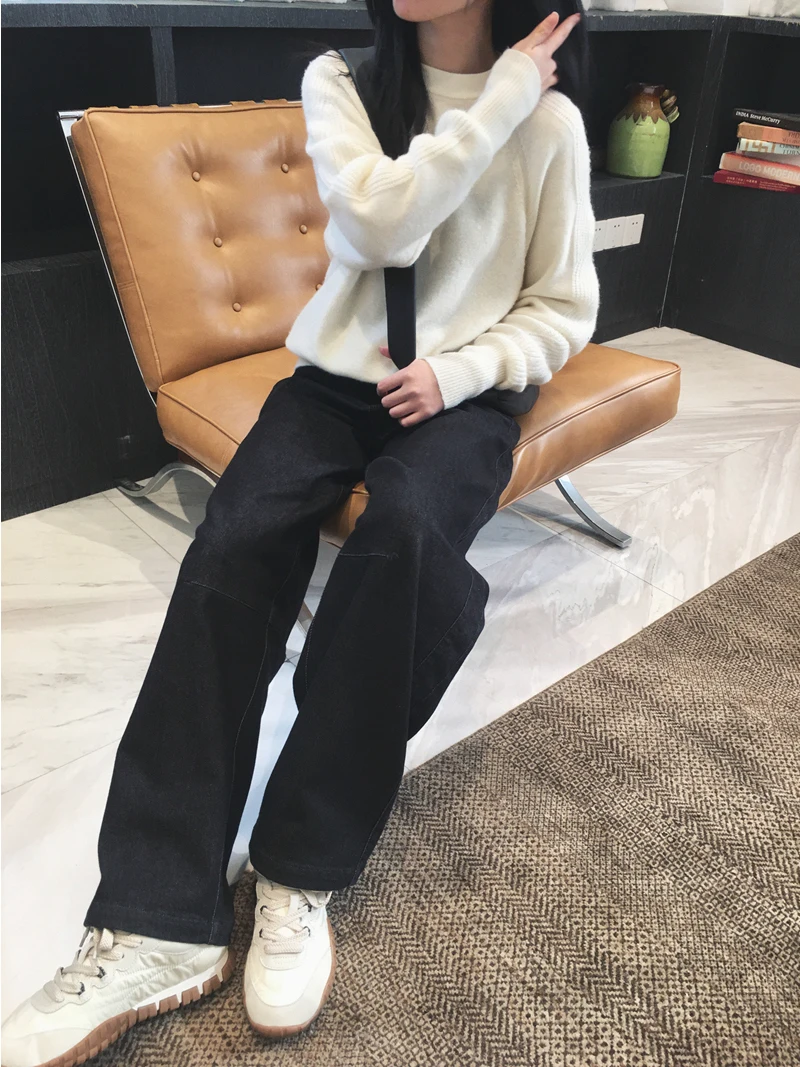 

Cuijia Шерстяная смесь Хлопок Полиэстер Широкие джинсы Slim Fit Внутренняя часть Fce Повседневная одежда с застежкой-молнией на талии Зимняя одежда