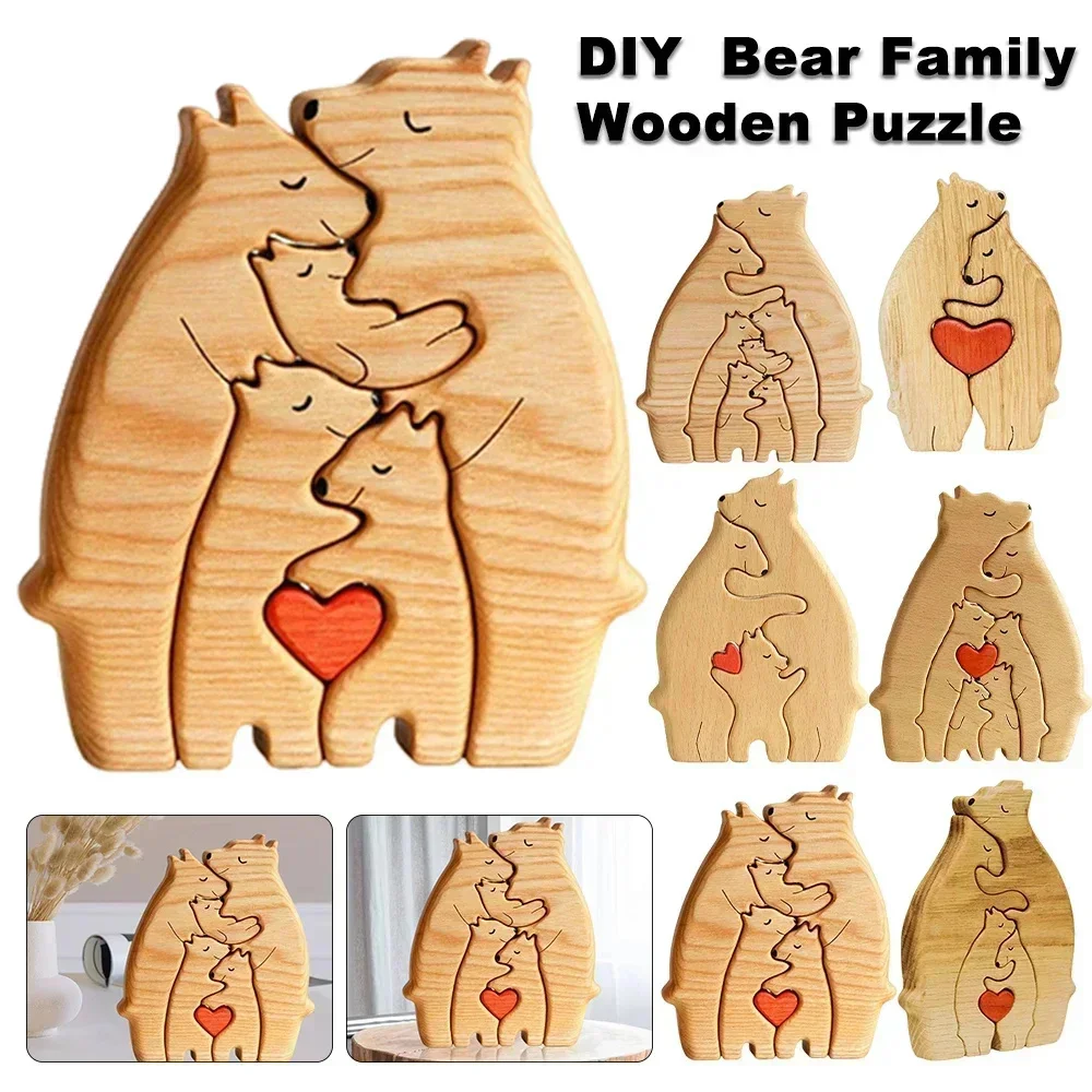 Personalized Wooden Art Puzzle Bear Family Theme Wooden Desktop Decorations Diy Gift for Family Living Room Decoration