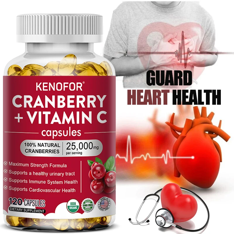 KENOFOR Cranberry Extract Concentrate + Vitamin C - 25,000 Mg - Cardiovascular, Immune, Urinary Health Support