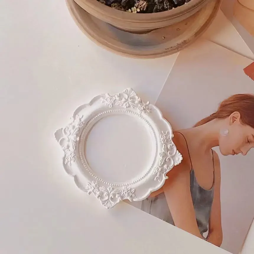 Tray Plate Silicone Mold Retro Lace Aromatherapy Plaster Candle Base Mold Home Decoration Diy Material