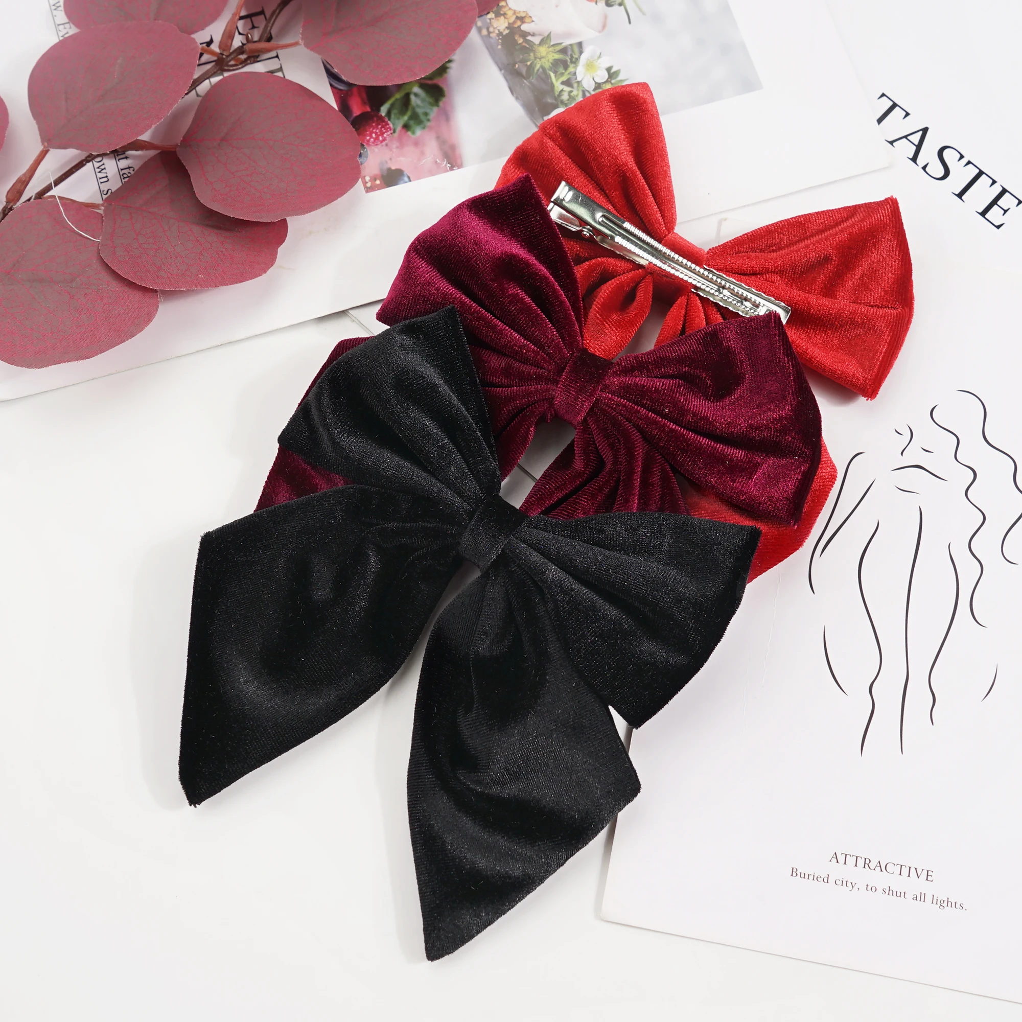 3Pcs 6 Inch Big Large Velvet Bows Velvet Hair Bows Clips  French Hair Barrettes Vintage Accessories for Teens Girls Women