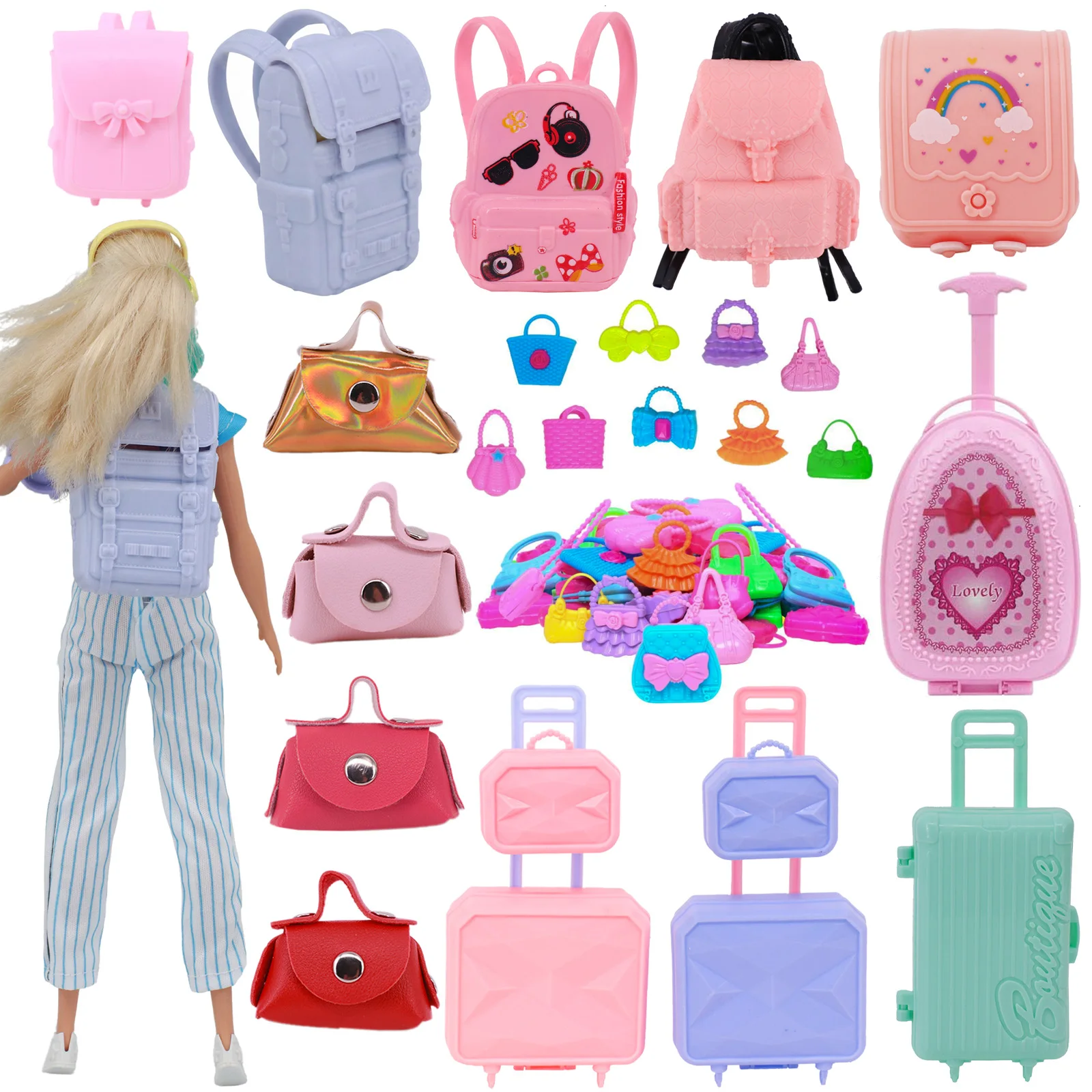 Mochila de acessórios para bonecas, mochila de viagem, bolsa de mão, joias, mala de viagem para bonecas de 30cm e bonecas bjd 1/6, acessórios para bonecas, brinquedos para meninas