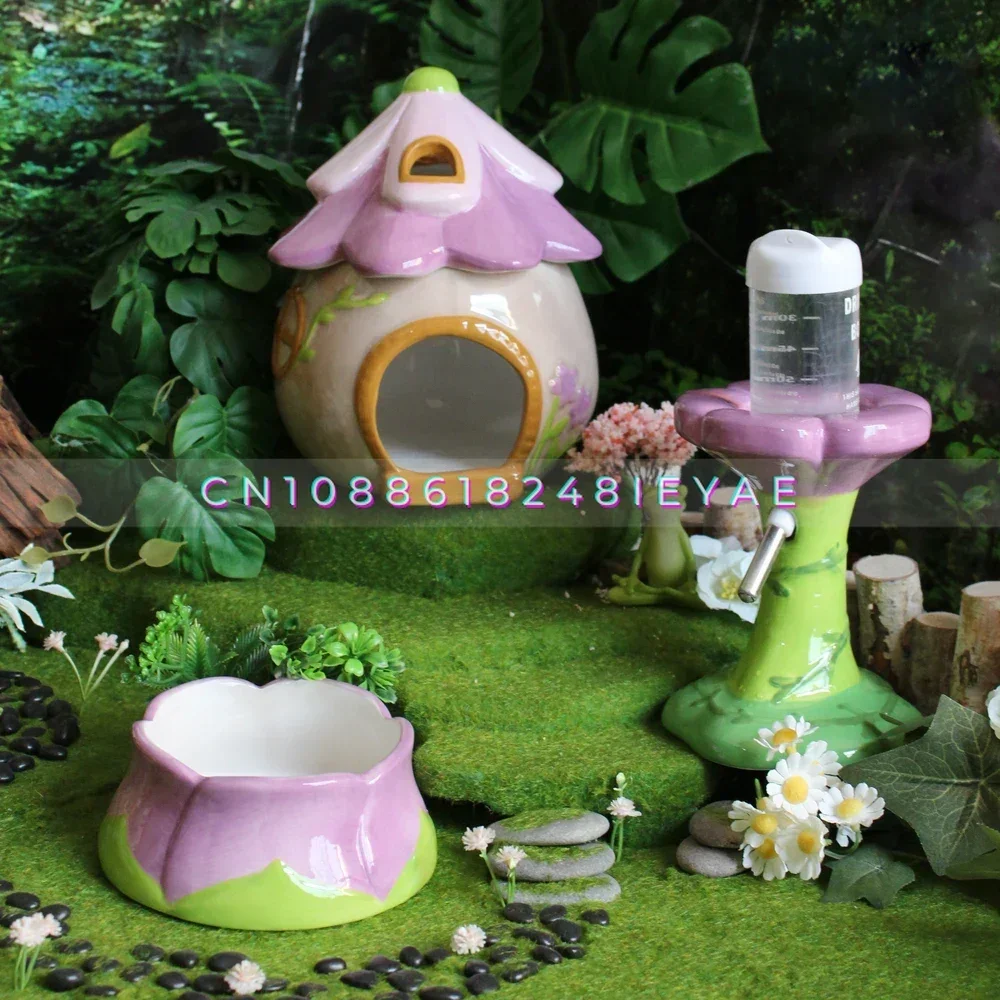 حديقة سلسلة السيراميك الهامستر منزل الهامستر حوض الطعام قفص الحيوانات الصغيرة المناظر الطبيعية لوازم الفئران الملحقات مخبأ الماوس