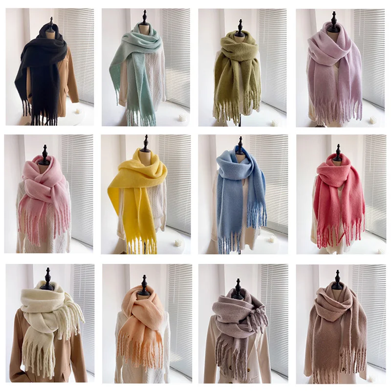 Plush Cashmere Scarf Shawls Female Winter Korean Long Large Tassel Scarves Thickened Students Autumn Neck Warm Pashmina 35*230cm