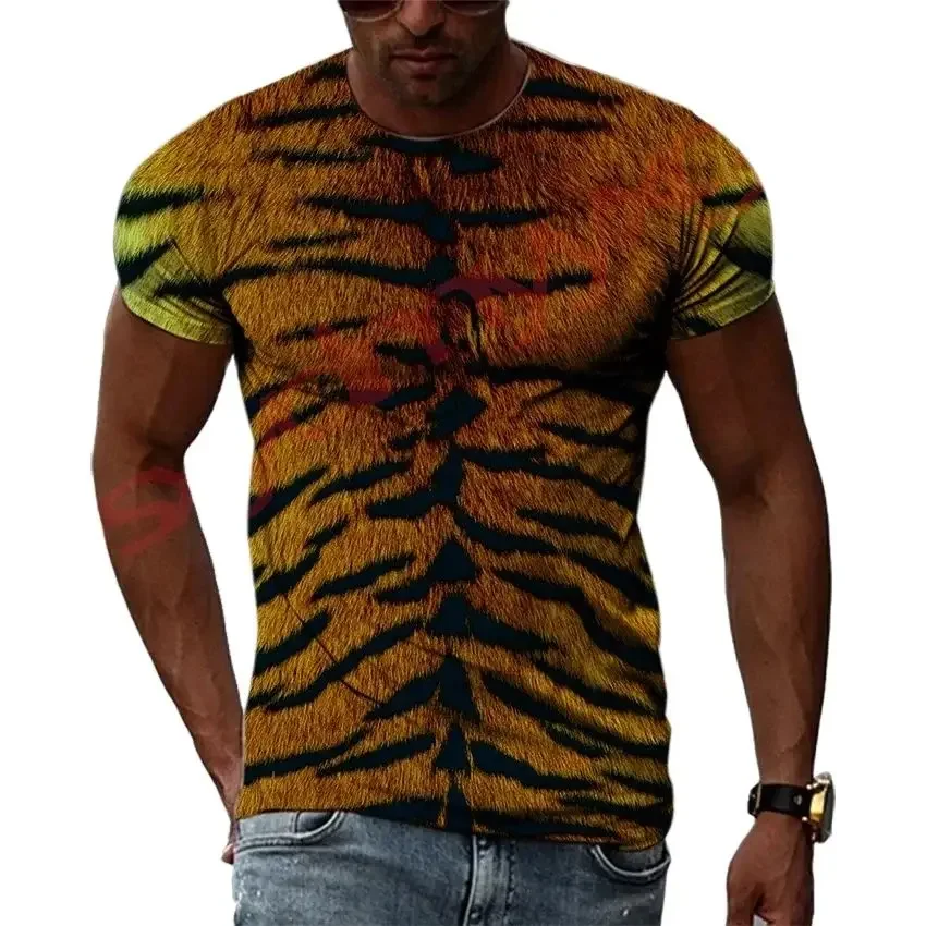 Men Creative Hip-hop Style Men\'s T-shirt 3D Leopard Tiger Animal Skin Harajuku Round Neck Men\'s Clothes Boy T Shirt Trend