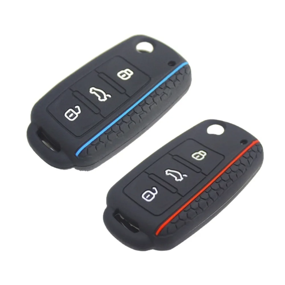 Car Key Case for VW Golf Jetta POLO for Skoda Yeti Superb Rapid Octavia for SEAT Leon Ibiza 3 Button Silicone Key Cover