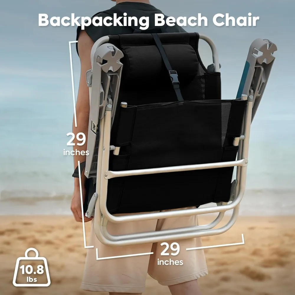 ICECO Beach Chairs for Adults, 5 Positions Reclining Beach Chair, Heavy Duty Folding Camping Chairs, Portable Lay Flat Outdoor