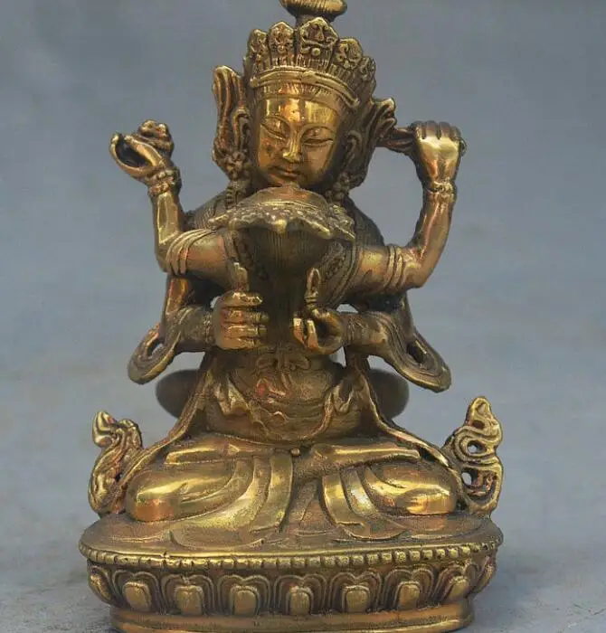 

Медная сатуэ 4 "тибетская буддистская латунная статуя fane Sit Hevajra Happy Buddha Yamashina Yab-Ням