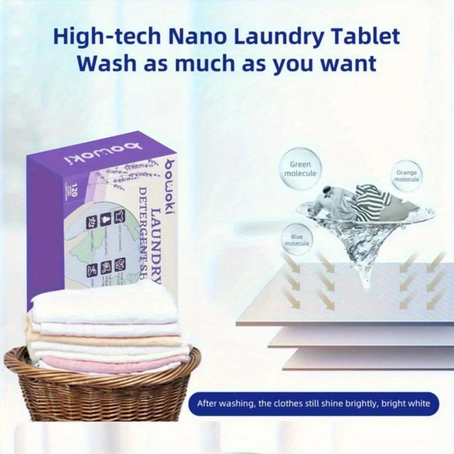 Natural laundry detergent 120 tablets dissolvable washing machine laundry detergent, efficient cleaning (120 tablets)