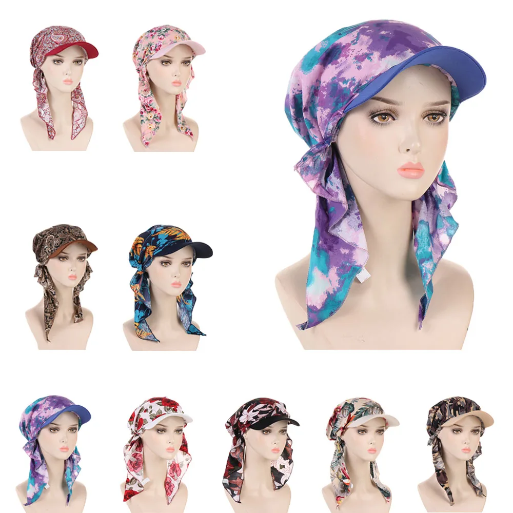 Women Turban Hat Wide Brim Sunshade Hats Female Outdoor Bandana Turban Caps Scarf Soft Hijab Caps Headscarf Turbante Mujer Visor