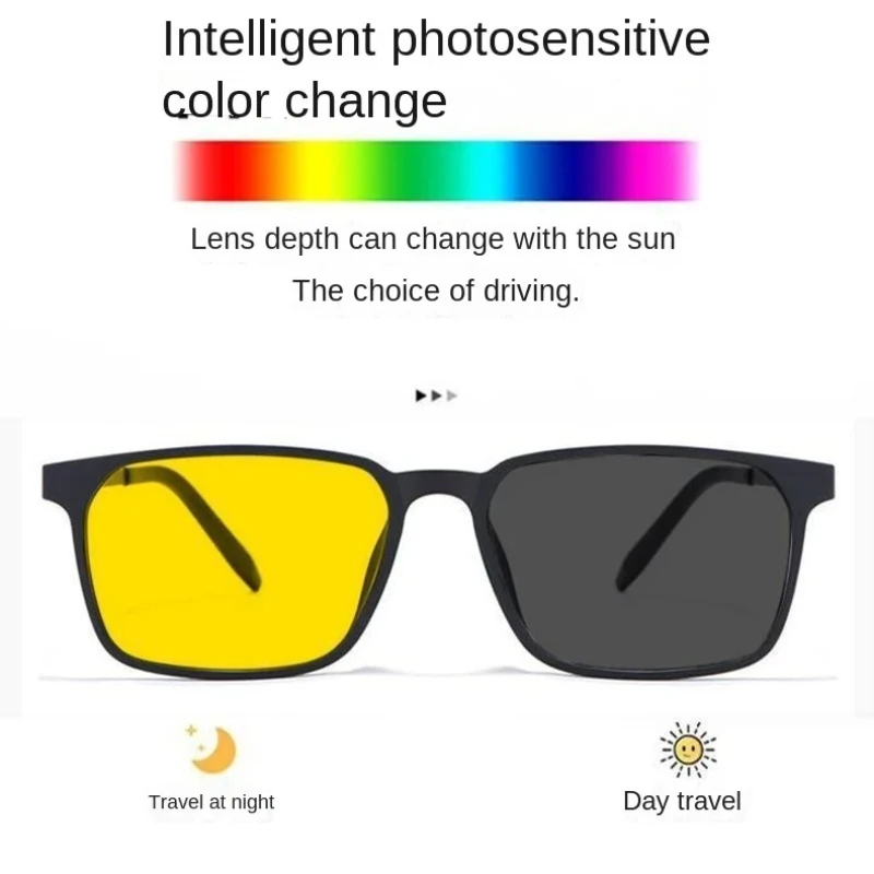 NEW Photochromic Night Vision Glasses Driving-Specific Anti-Glare Eyewear Day and Night Dual-Use Square Frames Turn Grey Goggles