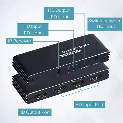 HD-Compatible Switcher Splitter IR Remote Control Support Switch Three Switching Modes Switcher 4K 120Hz for PC/TV Box/PS 4/5