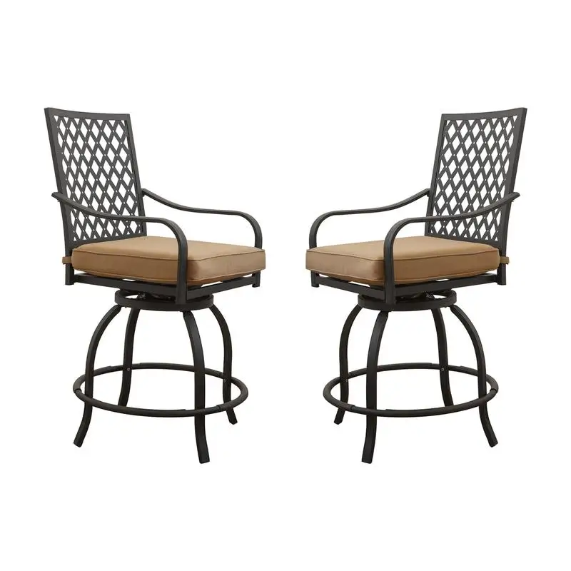 

Набор вращающихся барных стульев для улицы, стулья с высокой спинкой и подушками для сада, балкона и террасы — стулья для бистро цвета хаки из 2 предметов