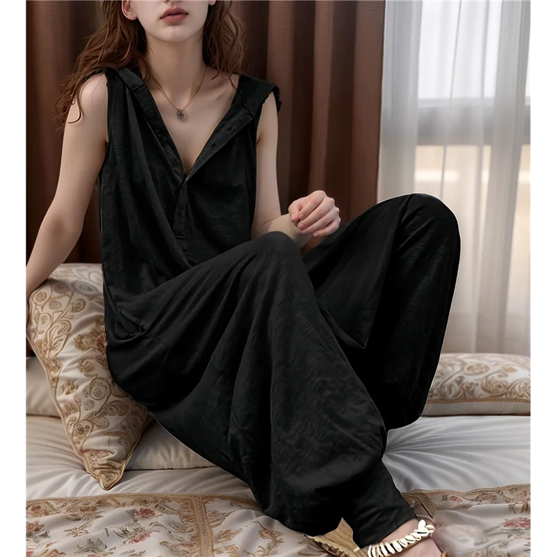 ABRT-dames jumpsuit met knopen, mouwloze jumpsuit met capuchon, outfit, rompertjes, overall met zakken